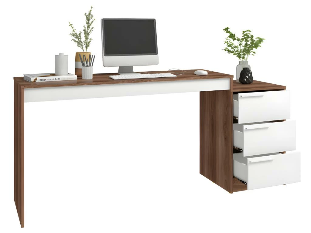 Bureau Et Caisson 3 Tiroirs Amovible Châtaignier Blanc 3 Bureau Et Caisson 3 Tiroirs Amovible Châtaignier Blanc