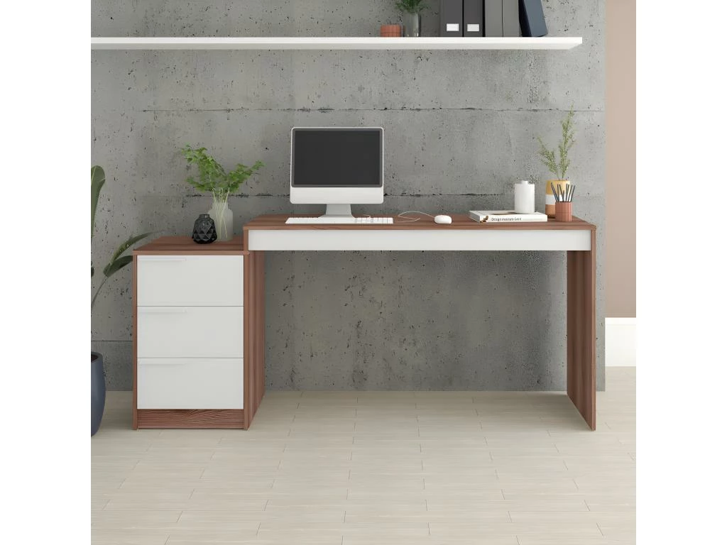 Bureau Et Caisson 3 Tiroirs Amovible Châtaignier Blanc 4 Bureau Et Caisson 3 Tiroirs Amovible Châtaignier Blanc – Image 2