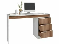 Bureau Et Caisson 3 Tiroirs Amovible Blanc Et Châtaignier