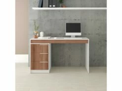 Bureau Et Caisson 3 Tiroirs Amovible Blanc Et Châtaignier -DECO Ventes meuble bureau 22969453