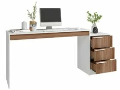 Bureau Et Caisson 3 Tiroirs Amovible Blanc Et Châtaignier -DECO Ventes meuble bureau 22969457