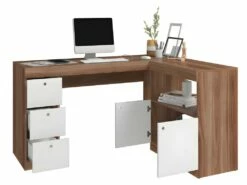 Bureau D'Angle Châtaignier Et Blanc Caisson 3 Tiroirs Et Armoirette -DECO Ventes meuble bureau 22969461