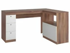 Bureau D'Angle Châtaignier Et Blanc Caisson 3 Tiroirs Et Armoirette -DECO Ventes meuble bureau 22969467