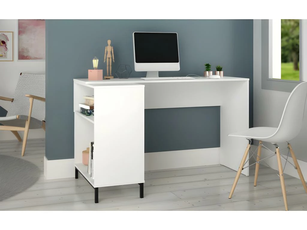 Bureau D'Angle Blanc Et Meuble De Rangement 2 Niches 6 Bureau D'Angle Blanc Et Meuble De Rangement 2 Niches – Image 4