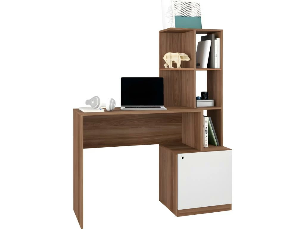 Bureau Châtaignier Blanc Bibliothèque 6 Niches Et 1 Caisson Intégrés 3 Bureau Châtaignier Blanc Bibliothèque 6 Niches Et 1 Caisson Intégrés