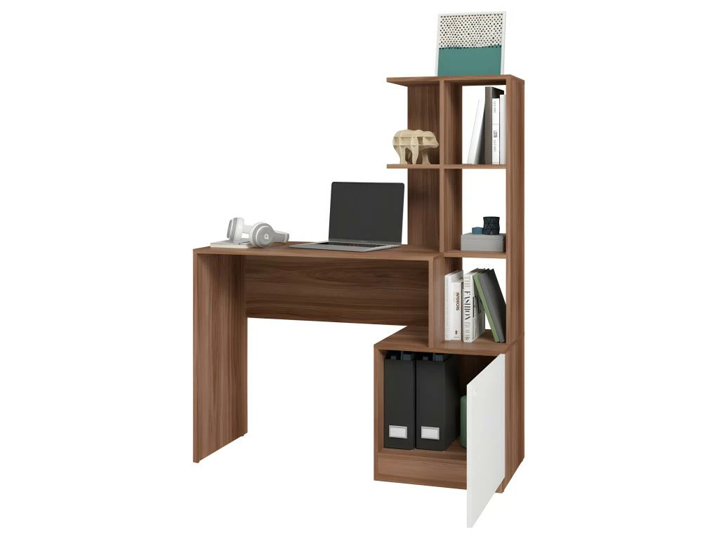 Bureau Châtaignier Blanc Bibliothèque 6 Niches Et 1 Caisson Intégrés 4 Bureau Châtaignier Blanc Bibliothèque 6 Niches Et 1 Caisson Intégrés – Image 2