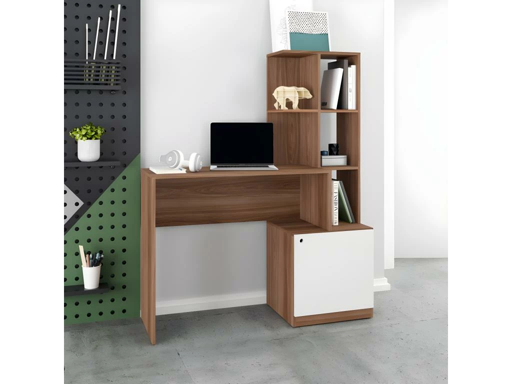 Bureau Châtaignier Blanc Bibliothèque 6 Niches Et 1 Caisson Intégrés 5 Bureau Châtaignier Blanc Bibliothèque 6 Niches Et 1 Caisson Intégrés – Image 3