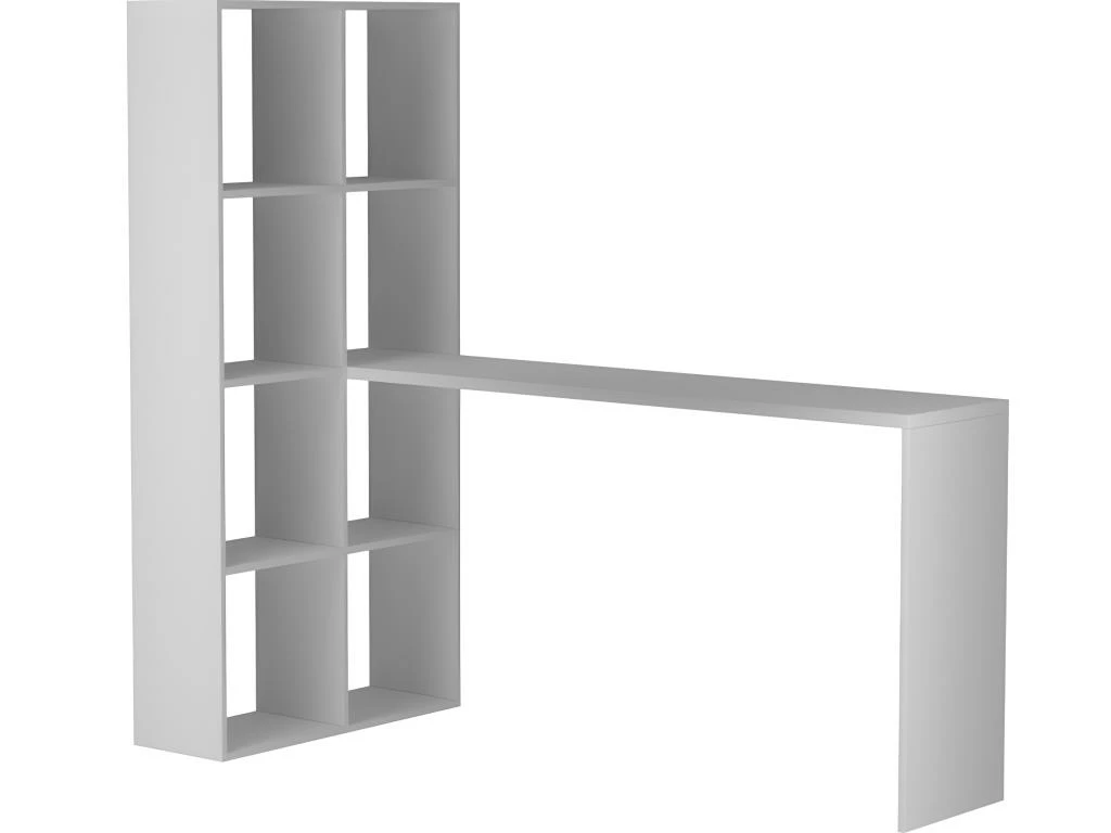 Bureau Et Bibliothèque Intégrée 8 Niches Blanc 7 Bureau Et Bibliothèque Intégrée 8 Niches Blanc – Image 5