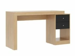 Bureau Extensible 2 Tiroirs Et 1 Niche - Coloris : Naturel Et Noir - EVAN -DECO Ventes meuble bureau 4444945