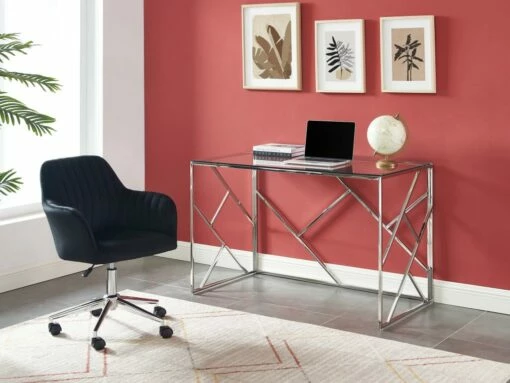 Bureau En Verre Trempé Et Acier - Argent Et Transparent - ATHENA De Pascal Morabito -DECO Ventes meuble bureau 4551407