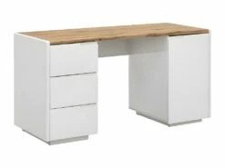 Bureau AMANI - 3 Tiroirs Et 1 Porte - MDF - Blanc Laqué Et Chêne -DECO Ventes meuble bureau 489369