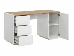 Bureau AMANI - 3 Tiroirs Et 1 Porte - MDF - Blanc Laqué Et Chêne -DECO Ventes meuble bureau 489373