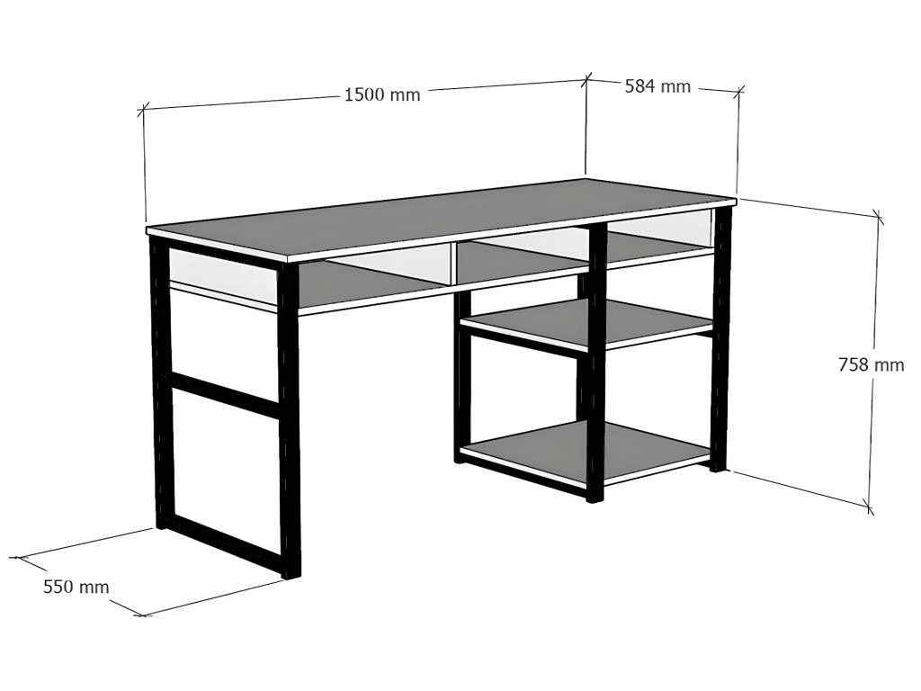 Bureau Industriel Avec Rangements - Naturel Et Noir - RALEIGH 7 Bureau Industriel Avec Rangements - Naturel Et Noir - RALEIGH â Image 5