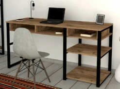 Bureau Industriel Avec Rangements - Naturel Et Noir - RALEIGH 8 Bureau Industriel Avec Rangements - Naturel Et Noir - RALEIGH -DECO Ventes meuble bureau 502719