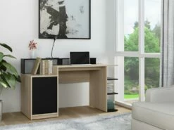 Bureau Avec Rangements ZACHARIE - Coloris : Chêne Et Noir -DECO Ventes meuble bureau 502961