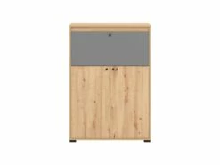 Secrétaire 2 Portes - Coloris : Naturel Et Gris - IDONAR -DECO Ventes meuble bureau 5962105