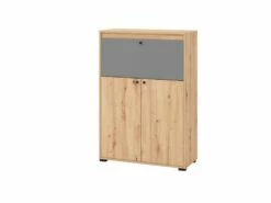 Secrétaire 2 Portes - Coloris : Naturel Et Gris - IDONAR -DECO Ventes meuble bureau 5962117