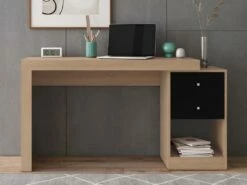 Bureau Extensible 2 Tiroirs Et 1 Niche - Coloris : Naturel Et Noir - EVAN -DECO Ventes meuble bureau 6704579