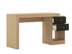 Bureau Extensible 2 Tiroirs Et 1 Niche - Coloris : Naturel Et Noir - EVAN -DECO Ventes meuble bureau 6705253