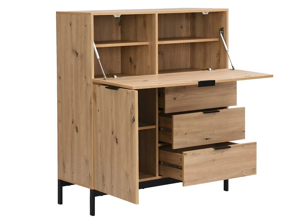 Secrétaire Avec 2 Porte Et 3 Tiroirs - MDF Et Métal - Coloris : Naturel - ERWIN 7 Secrétaire Avec 2 Porte Et 3 Tiroirs - MDF Et Métal - Coloris : Naturel - ERWIN – Image 5