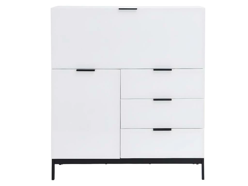 Secrétaire Avec 2 Porte Et 3 Tiroirs - MDF Et Métal - Blanc Laqué - ERWIN 4 Secrétaire Avec 2 Porte Et 3 Tiroirs - MDF Et Métal - Blanc Laqué - ERWIN – Image 2