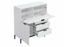 Secrétaire Avec 2 Porte Et 3 Tiroirs - MDF Et Métal - Blanc Laqué - ERWIN 12 Secrétaire Avec 2 Porte Et 3 Tiroirs - MDF Et Métal - Blanc Laqué - ERWIN -DECO Ventes meuble bureau 8212681