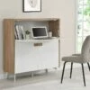 Secrétaire Avec 3 Portes - MDF Et Métal - Coloris : Naturel Et Blanc - DERELIS -DECO Ventes meuble bureau 8259193