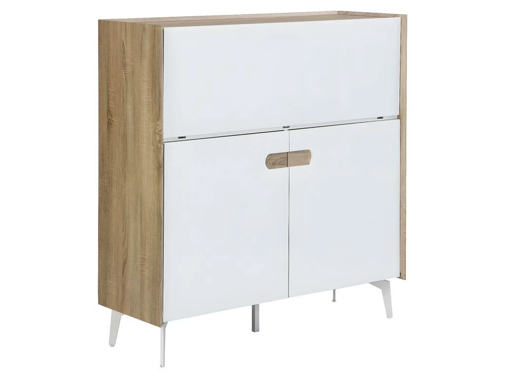 Secrétaire Avec 3 Portes - MDF Et Métal - Coloris : Naturel Et Blanc - DERELIS 5 Secrétaire Avec 3 Portes - MDF Et Métal - Coloris : Naturel Et Blanc - DERELIS – Image 3