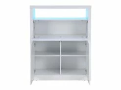 Secrétaire Avec 2 Portes - Avec LEDs - MDF - Blanc Lacqué - MELIONA -DECO Ventes meuble bureau 8437341