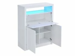Secrétaire Avec 2 Portes - Avec LEDs - MDF - Blanc Lacqué - MELIONA -DECO Ventes meuble bureau 8437345