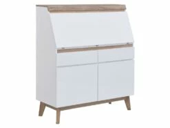 Secrétaire Avec 2 Portes Et 2 Tiroirs - MDF - Blanc Et Naturel - RILESA -DECO Ventes meuble bureau 8442739