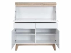 Secrétaire Avec 2 Portes Et 2 Tiroirs - MDF - Blanc Et Naturel - RILESA -DECO Ventes meuble bureau 8442741