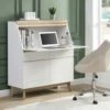 Secrétaire Avec 2 Portes Et 2 Tiroirs - MDF - Blanc Et Naturel - RILESA -DECO Ventes meuble bureau 8442745