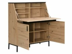 Secrétaire Avec 2 Portes - MDF - Naturel Et Noir - MALEDA -DECO Ventes meuble bureau 8442967