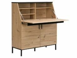 Secrétaire Avec 2 Portes - MDF - Naturel Et Noir - MALEDA -DECO Ventes meuble bureau 8442969