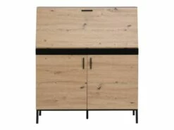 Secrétaire Avec 2 Portes - MDF - Naturel Et Noir - MALEDA -DECO Ventes meuble bureau 8442973