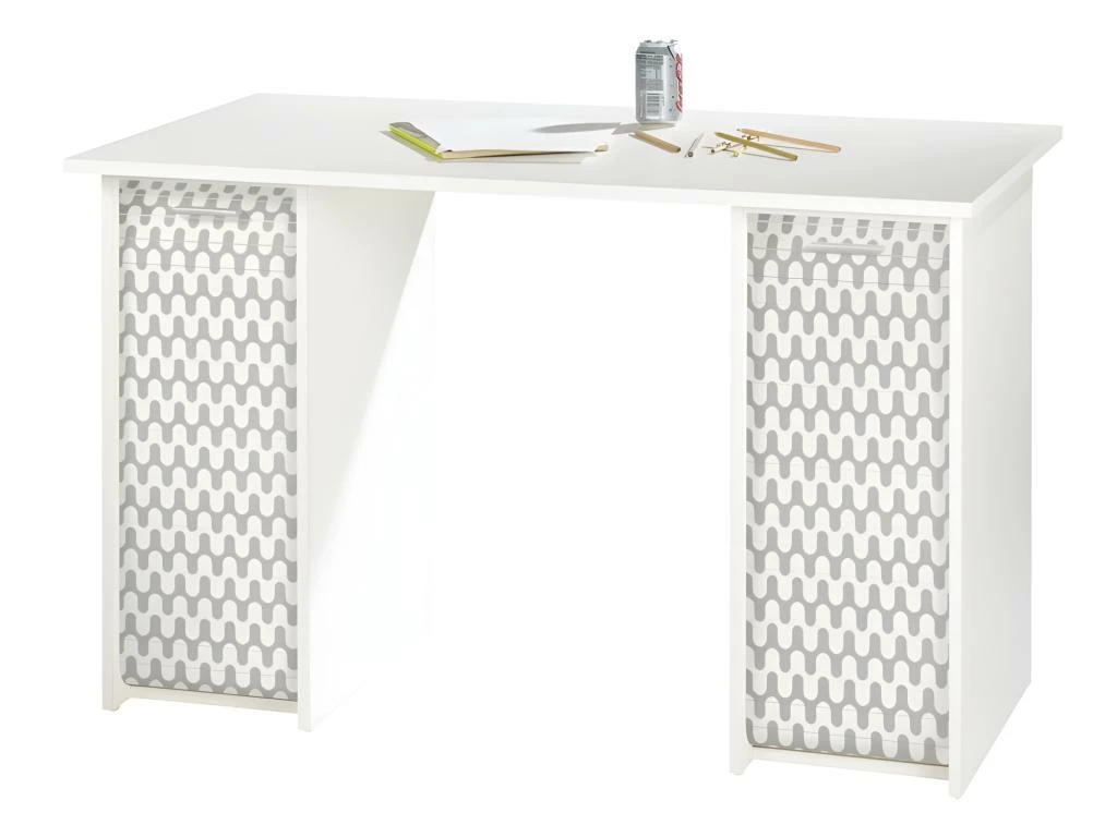 Bureau Blanc 2 Caissons A Rideau - Coloris: Vagues Grises 810 2 Bureau Blanc 2 Caissons A Rideau - Coloris: Vagues Grises 810
