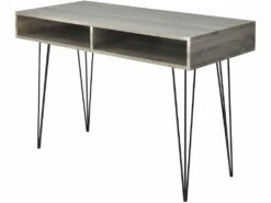 Bureau Table Meuble Travail Informatique Avec 2 Compartiments Gris 0502061/2