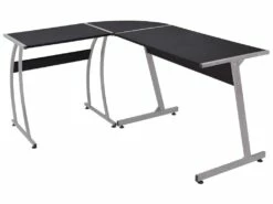 Bureau Table Meuble Travail Informatique De Coin En Forme De L Noir 0502081