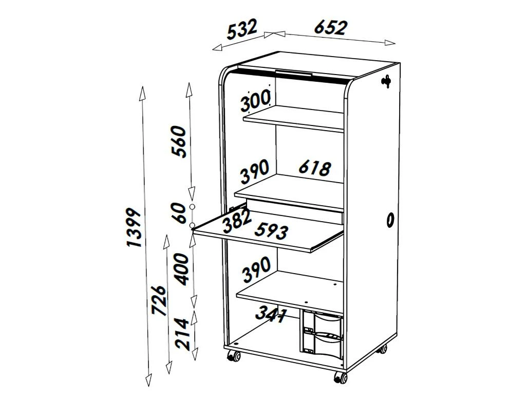 Armoire Informatique Mobile Chêne - Coloris: Bambous 912 5 Armoire Informatique Mobile Chêne - Coloris: Bambous 912 – Image 3