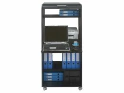 Armoire Informatique Mobile Noire 2 Tiroirs 5 Niches - Coloris: Bambous 912 -DECO Ventes meuble bureau 9186153