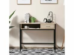 Bureau Style Industriel Casier + Tiroir Coulissant Châssis Métal Noir Plateau Panneaux Particules Chêne Clair -DECO Ventes meuble bureau 9547131