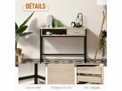 Bureau Style Industriel Casier + Tiroir Coulissant Châssis Métal Noir Plateau Panneaux Particules Chêne Clair -DECO Ventes meuble bureau 9547133