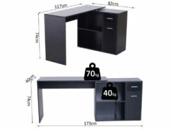 Bureau Informatique Multimédia Modulable Multi-rangements Double Niche + Tiroir Panneaux Particules Noir -DECO Ventes meuble bureau 9548031