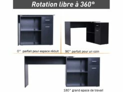 Bureau Informatique Multimédia Modulable Multi-rangements Double Niche + Tiroir Panneaux Particules Noir -DECO Ventes meuble bureau 9548033