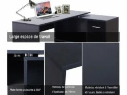 Bureau Informatique Multimédia Modulable Multi-rangements Double Niche + Tiroir Panneaux Particules Noir -DECO Ventes meuble bureau 9548035