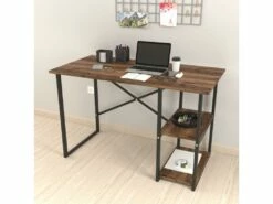 Bureau Nittedal Avec étagère Intégrée à 2 Niveaux 75 X 120 X 60 Cm Effet Chêne Patiné [en.casa]