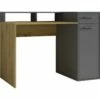 Bureau Droit Design Avec Caisson De Rangement Collection OFFICE Coloris Chêne Et Gris. -DECO Ventes meuble bureau 9548347