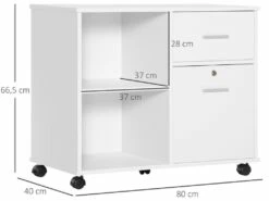 Support D'imprimante Organiseur Bureau Caisson Avec 2 Tiroirs Dont 1 Verrouillable Avec Clé 2 Niches Grand Plateau Dim 80L X 40l X 66,5H Cm Blanc -DECO Ventes meuble bureau 9550549