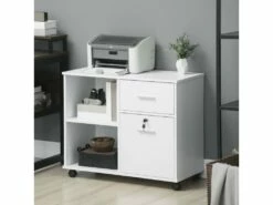 Support D'imprimante Organiseur Bureau Caisson Avec 2 Tiroirs Dont 1 Verrouillable Avec Clé 2 Niches Grand Plateau Dim 80L X 40l X 66,5H Cm Blanc -DECO Ventes meuble bureau 9550551